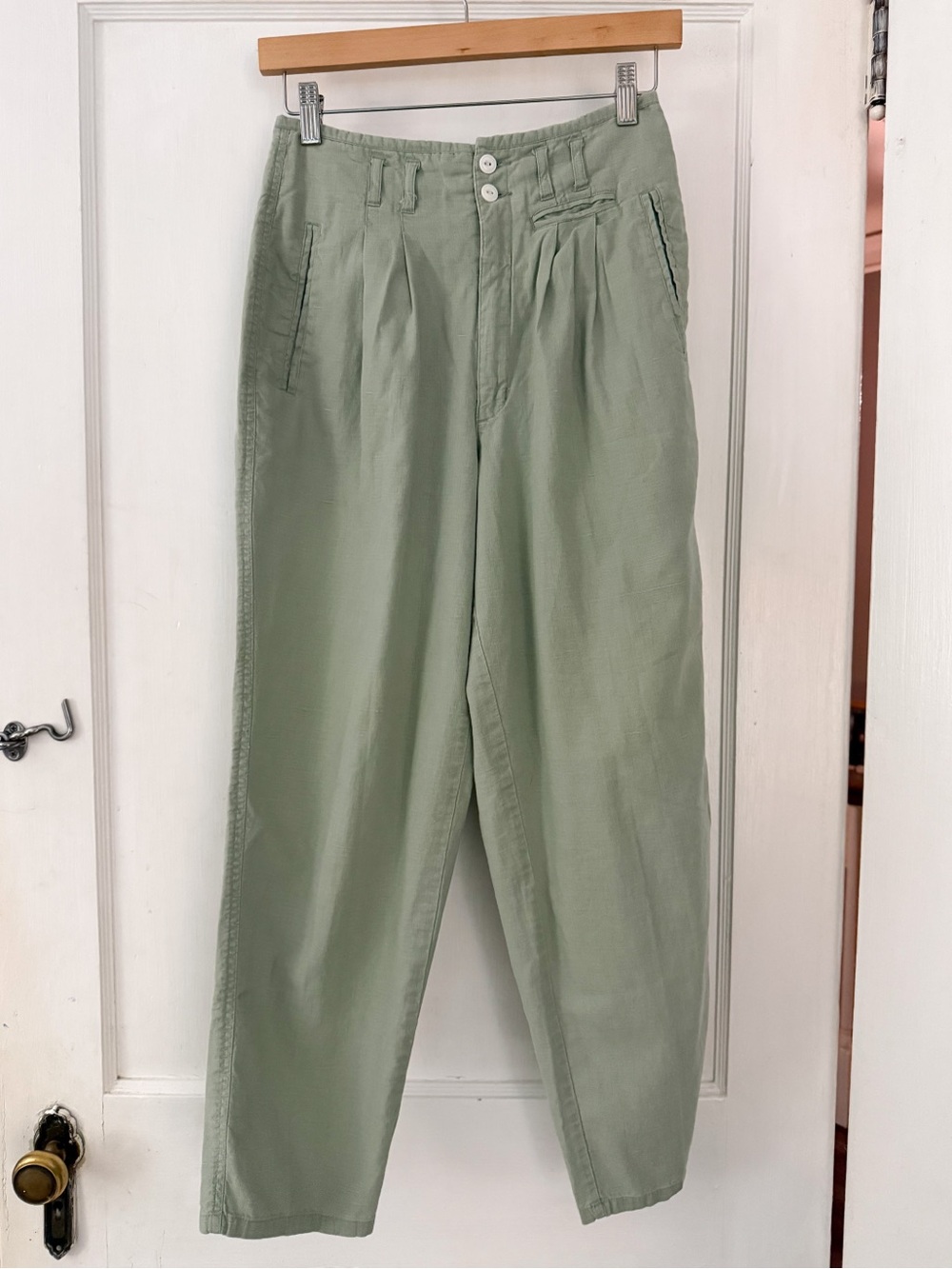Vintage Dockers Sage Green Pleated High Waist Women's Linen Trousers